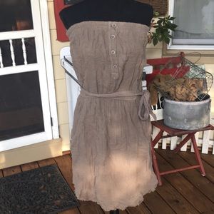 Army green Cloth & Stone belted strapless dress.